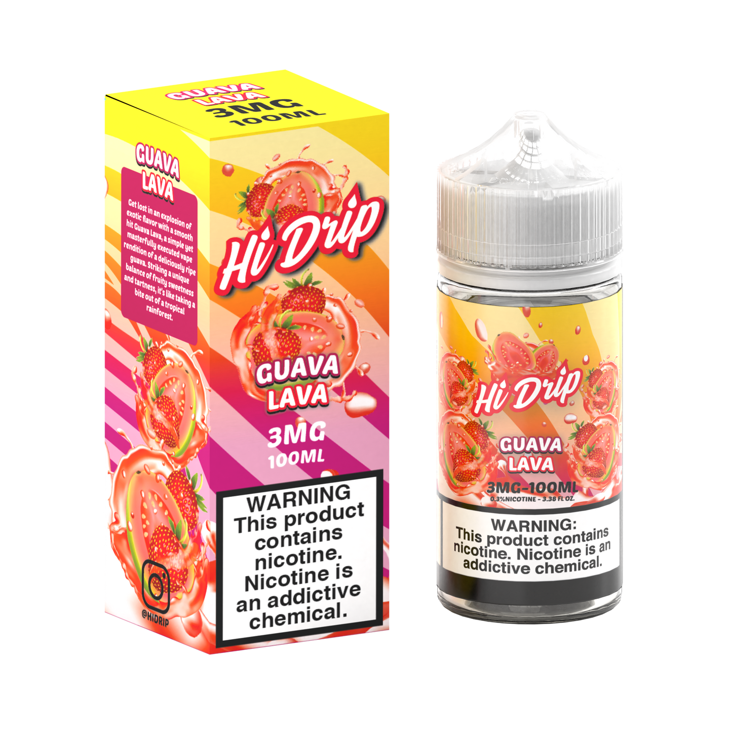 Hi-Drip Series E-Liquid | 100mL |(Freebase) | 3mg | Guava Lava with packaging