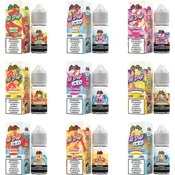 Hi-Drip Salt Series E-Liquid | 30mL | Salt Nic | Group Photo with packaging