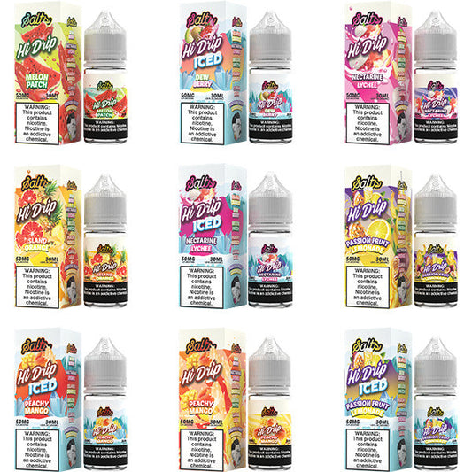 Hi-Drip Salt Series E-Liquid | 30mL | Salt Nic | Group Photo with packaging