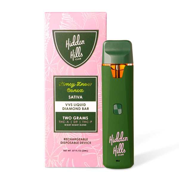 Hidden Hills Night Night Blend VVS Liquid Diamonds THCA + THCP + PHC Disposable (2g) | Limey Znow Conez with Packaging