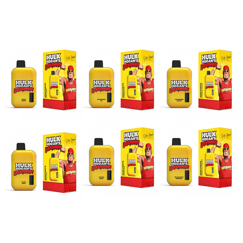 Hulk Hogan Disposables | 8000 Puffs | 18mL | 50mg | MOQ 5 | Hulkamania Group Photo with Packaging