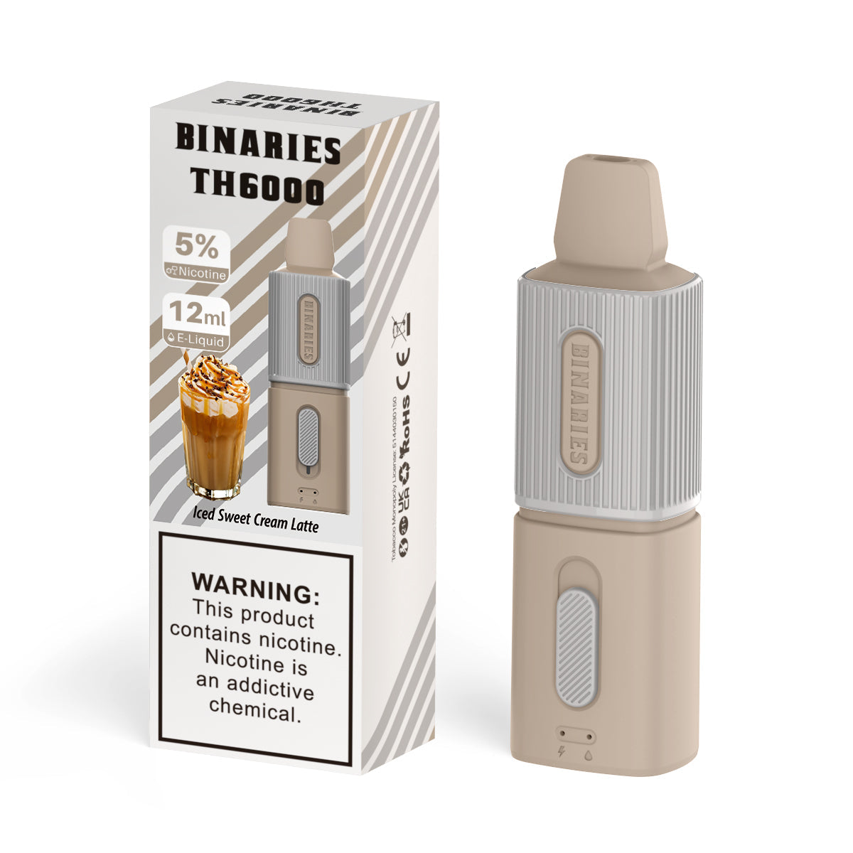 HorizonTech Binaries Cabin TH6000 Disposable | 6000 Puffs | 12mL | 50mg | MOQ 10 | Iced Sweet Cream Latter with Packaging 