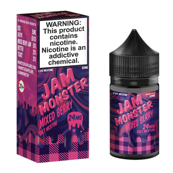 Jam Monster Salt Series E-Liquid | 30mL | 24mg | Jam Mixed Berry with packaging