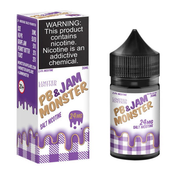 Jam Monster Salt Series E-Liquid | 30mL | 24mg | Jam PBJ Grape with packaging
