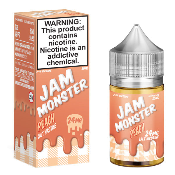 Jam Monster Salt Series E-Liquid | 30mL | 24mg | Jam Peach with packaging