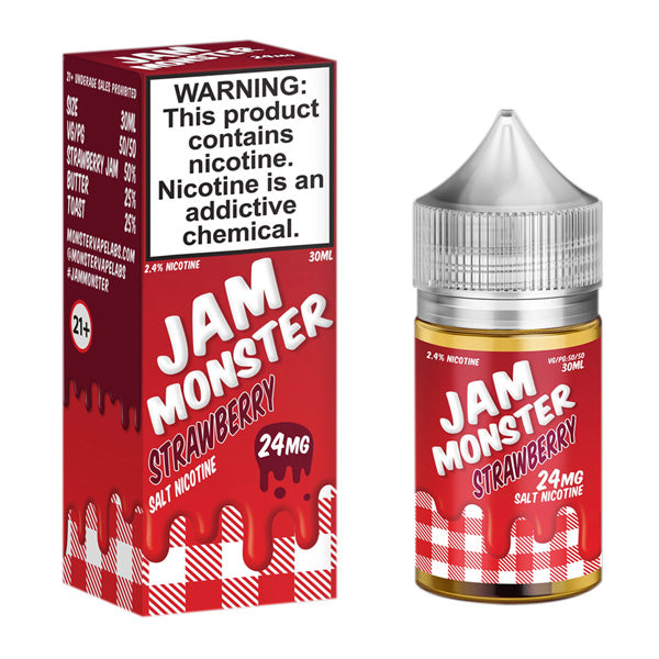 Jam Monster Salt Series E-Liquid | 30mL | 24mg | Jam Strawberry with packaging