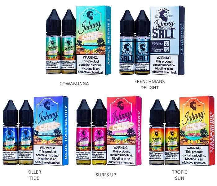 Johnny AppleVapes Salt Series E-Liquid | x2-15mL | Group Photo with packaging
