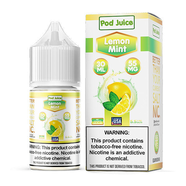 Pod Juice | TFN Salt Series E-Liquid | 30mL | 55mg | Lemon Mint with packaging