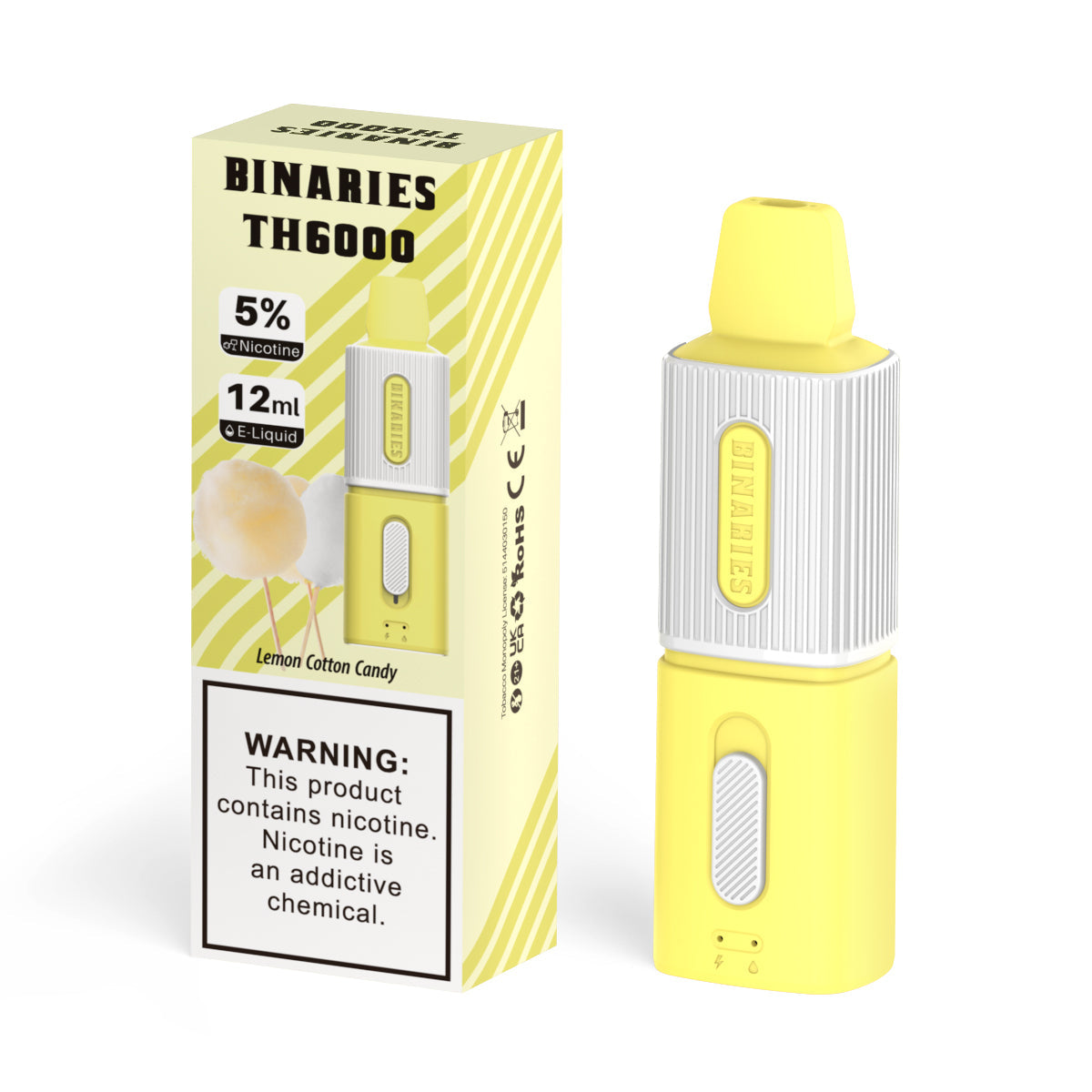 HorizonTech Binaries Cabin TH6000 Disposable | 6000 Puffs | 12mL | 50mg | MOQ 10 | Lemon Cotton Candy with Packaging 