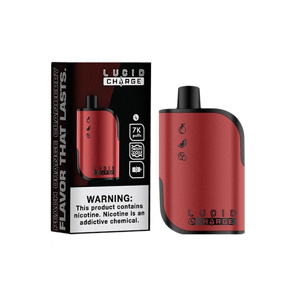 Lucid Charge Disposable | 7000 Puffs | 14mL | 50mg | MOQ 10 | Peach Orange Cranberry with Packaging