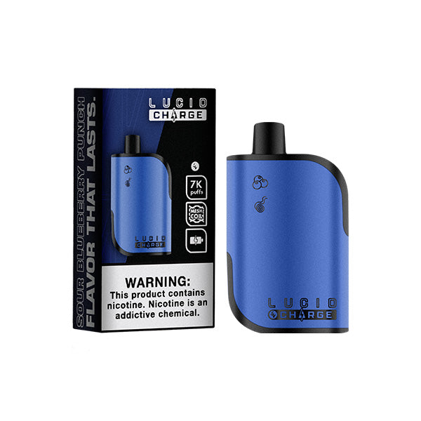 Lucid Charge Disposable | 7000 Puffs | 14mL | 50mg | MOQ 10 | Sour Blueberry Punch with Packaging