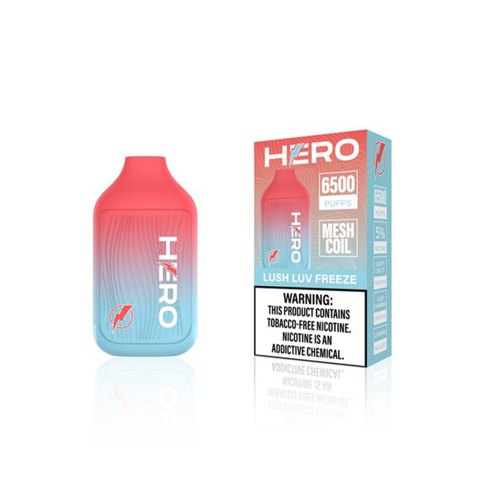 Hero Disposable 6500 Puffs 9mL 50mg Lush Luv Freeze With Packaging