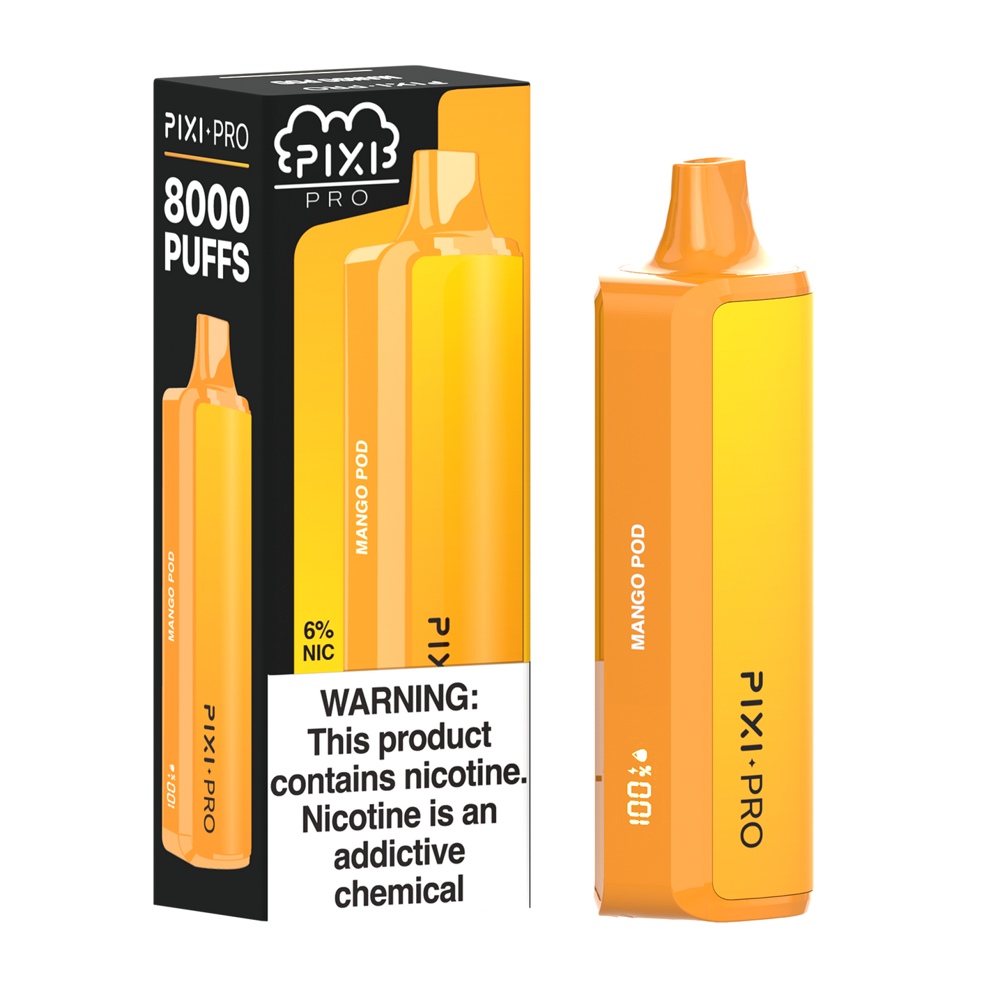 Pixi Pro Disposable | 8000 puffs | 14mL | 60Mg | MOQ 10pc | Mango Pod with packaging