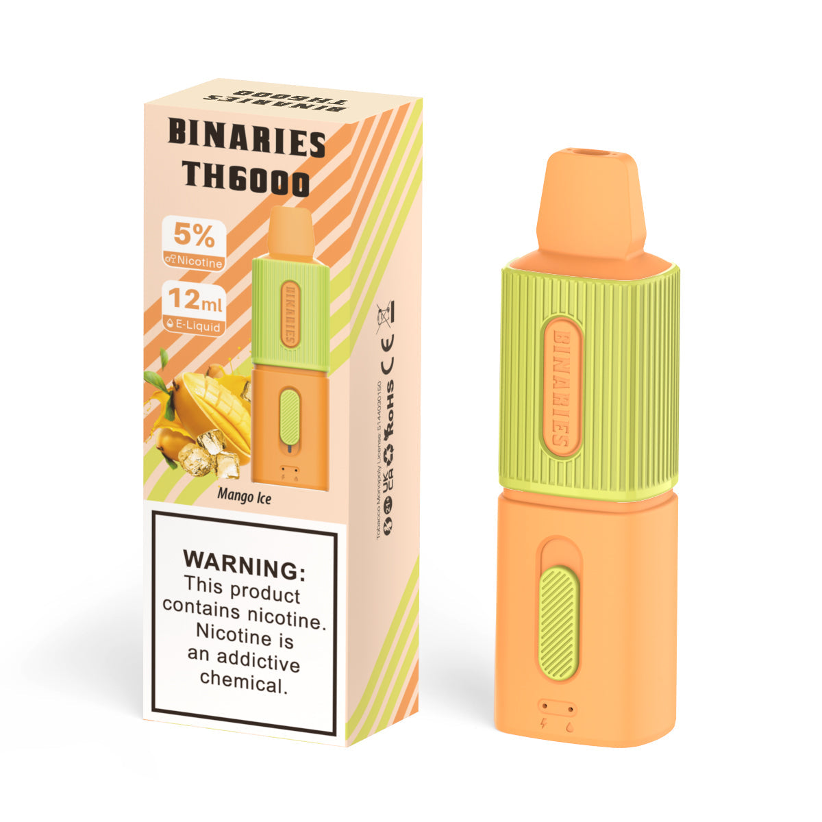 HorizonTech Binaries Cabin TH6000 Disposable | 6000 Puffs | 12mL | 50mg | MOQ 10 | Mango Ice with Packaging 