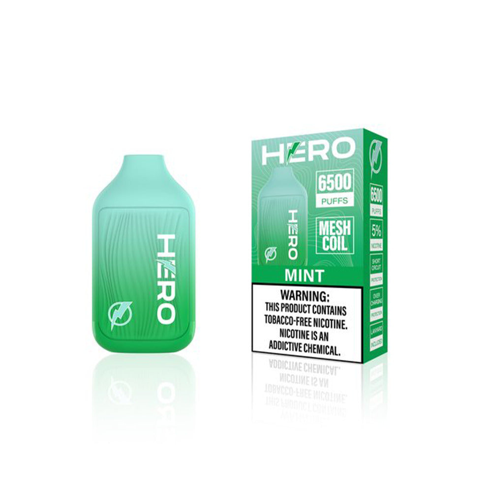 Hero Disposable 6500 Puffs 9mL 50mg Mint With Packaging