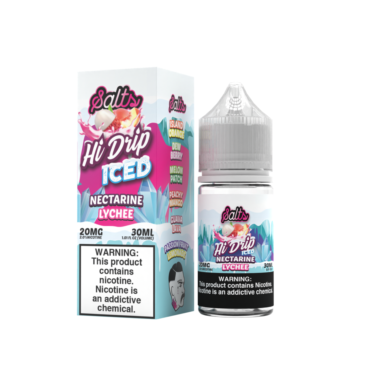 Hi-Drip Salt Series E-Liquid | 30mL | 20mg | (Salt Nic) | Nectarine Lychee Iced with packaging