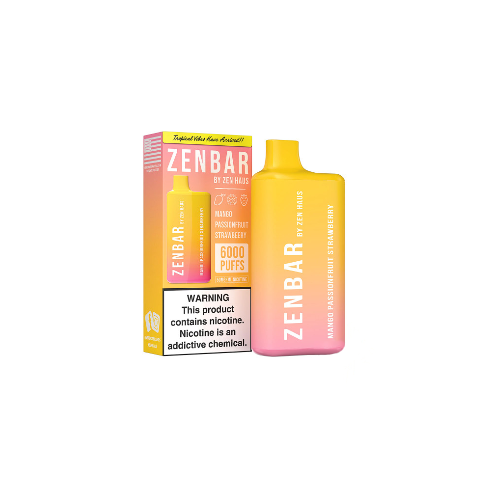 Zen Bar Disposable | 6000 Puffs | 13mL  | 50mg | MOQ 10 | Mango Passion Fruit Strawberry with Packaging