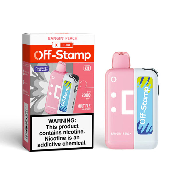 Off Stamp X Cube - 25K Puffs Disposable - 18mL 50mg (Disposable + Power Dock) | Bangin Peach with packaging