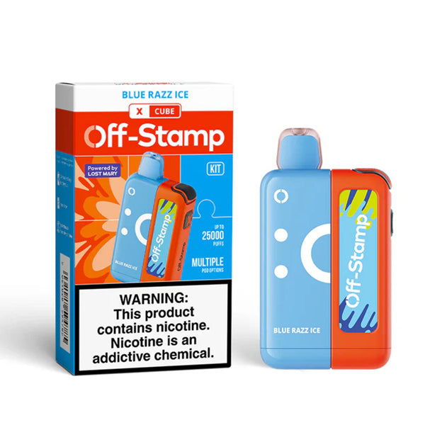 Off Stamp X Cube - 25K Puffs Disposable - 18mL 50mg (Disposable + Power Dock) | Blue Razz Ice with packaging