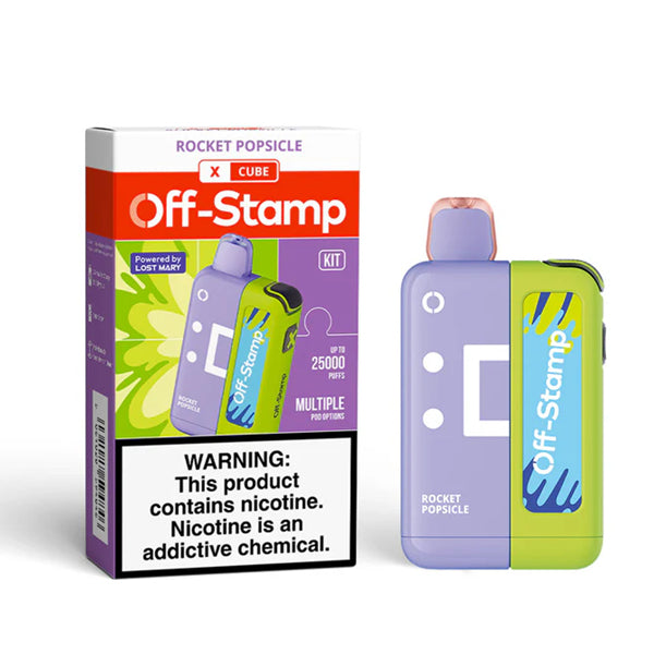 Off Stamp X Cube - 25K Puffs Disposable - 18mL 50mg (Disposable + Power Dock) | Rocket Popsicle with packaging