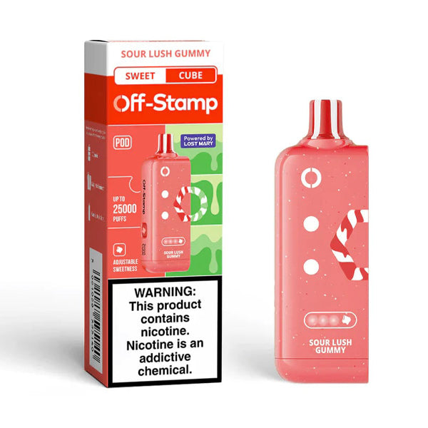 Off Stamp X Cube Disposable POD | 25000 Puff | 18mL | 50mg | MOQ 5 |  Sour Lush Gummy with packaging