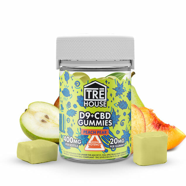 Tre House D9 CBD Gummies (400mg 20ct Jar) - Peach Pear D9 + CBD Gummies