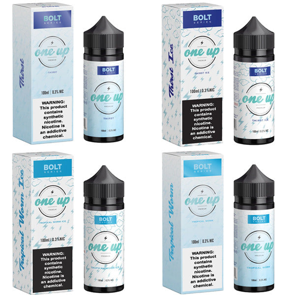 One Up TFN E-Liquid | 100mL | Freebase | Bolts Series Group Photo with packaging