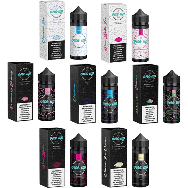 One Up TFN E-Liquid | 100mL | Freebase | Group Photo with packaging