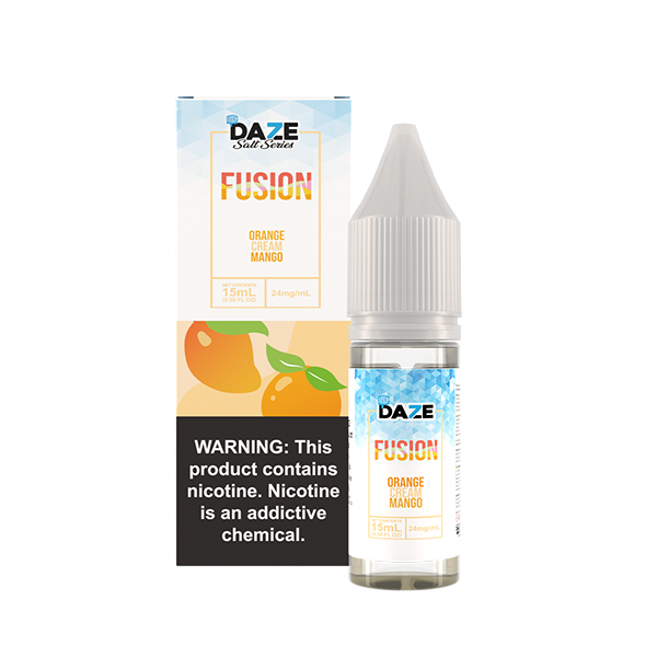 7Daze Fusion Salt Series E-Liquid | 15mL | (Salt Nic) | 24mg | Orange Cream Mango Iced with packaging