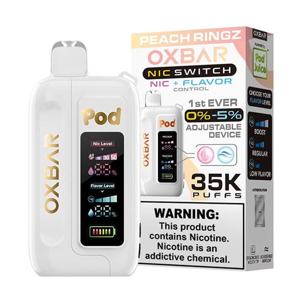 Oxbar Nic-Switch Pod Juice Edition Disposable | 35000 Puffs | 14mL | 00mg-50mg | MOQ 5 | Peach Ringz with Packaging