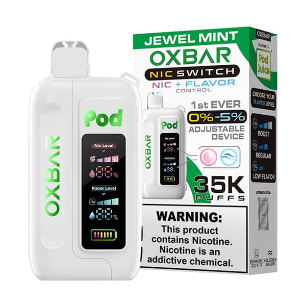 Oxbar Nic-Switch Pod Juice Edition Disposable | 35000 Puffs | 14mL | 00mg-50mg | MOQ 5 | Jewel Mint with Packaging