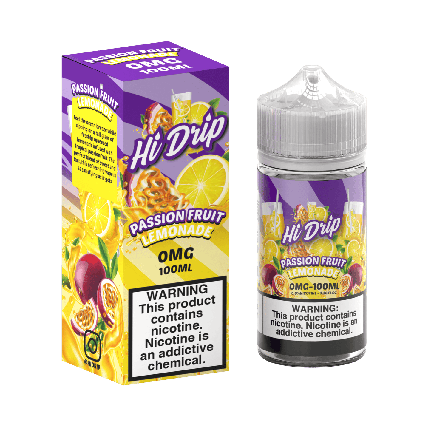 Hi-Drip Series E-Liquid 100mL (Freebase) | 0mg | Passionfruit Lemonade with packaging