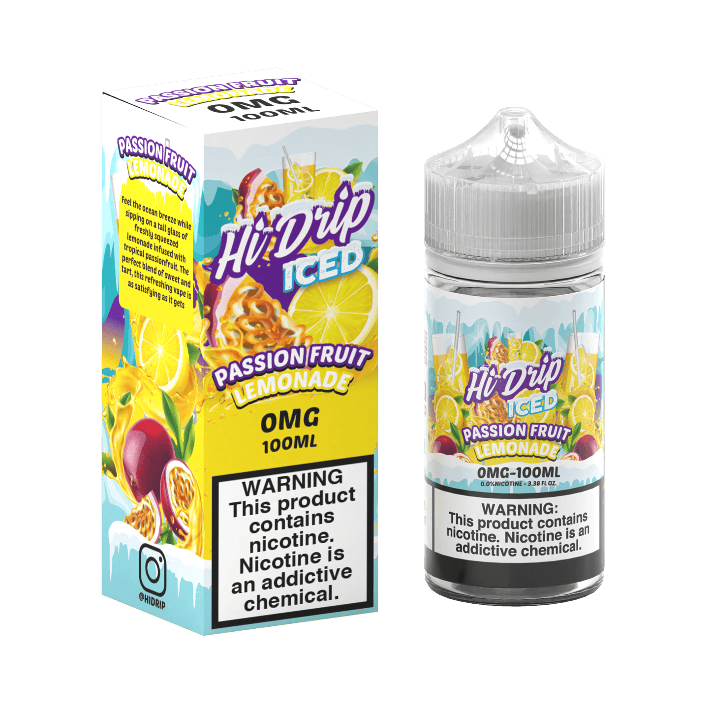 Hi-Drip Series E-Liquid 100mL (Freebase) | 0mg | Passionfruit Lemonade Iced with packaging