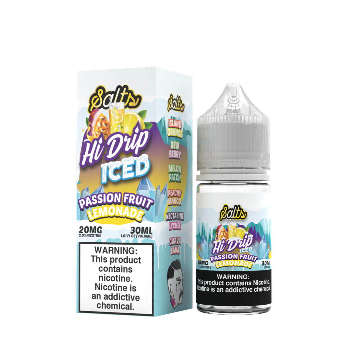 Hi-Drip Salt Series E-Liquid | 30mL | 20mg | (Salt Nic) | Passion Fruit Lemonade Iced with packaging 