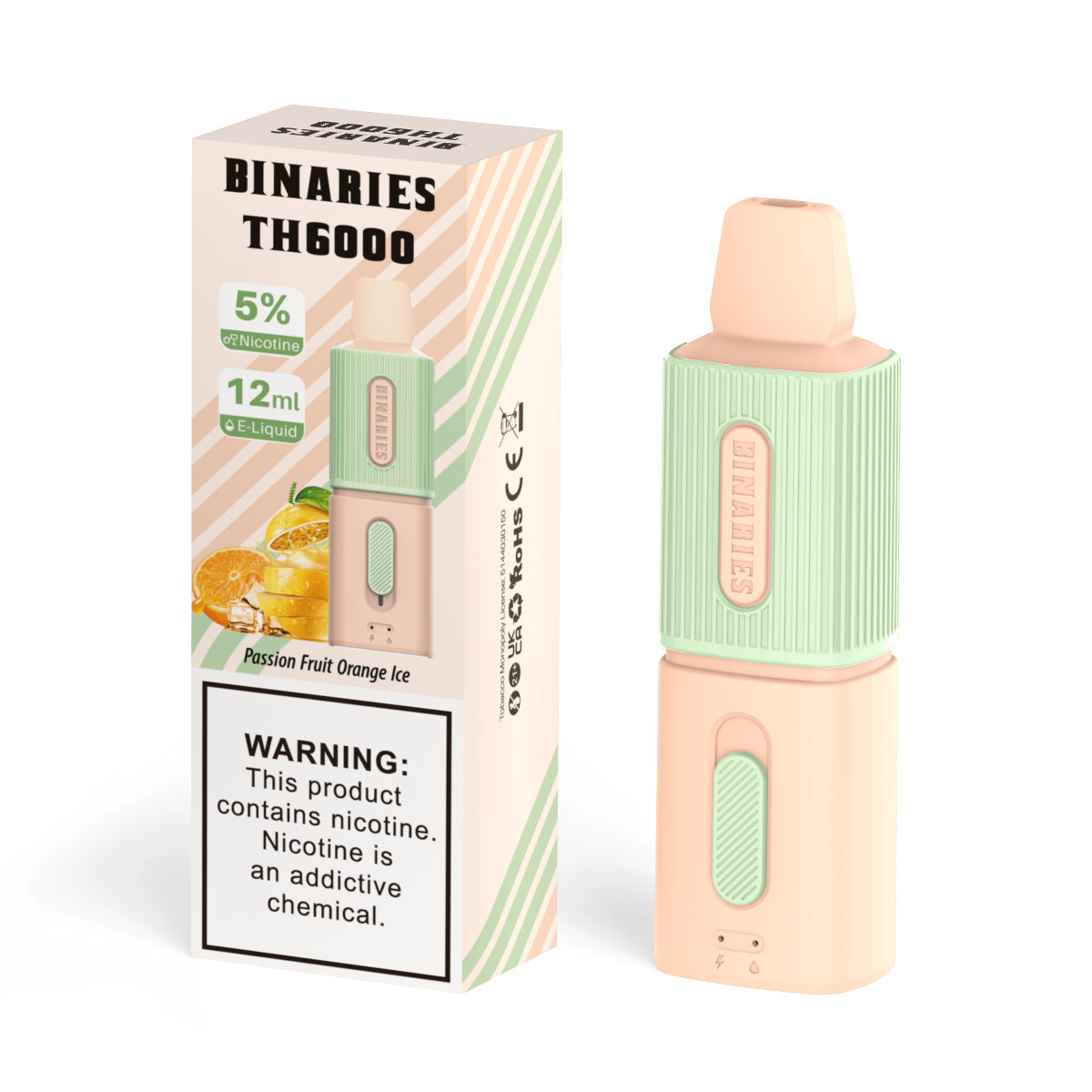 HorizonTech Binaries Cabin TH6000 Disposable | 6000 Puffs | 12mL | 50mg | MOQ 10 | Passion Fruit Orange Ice with Packaging 