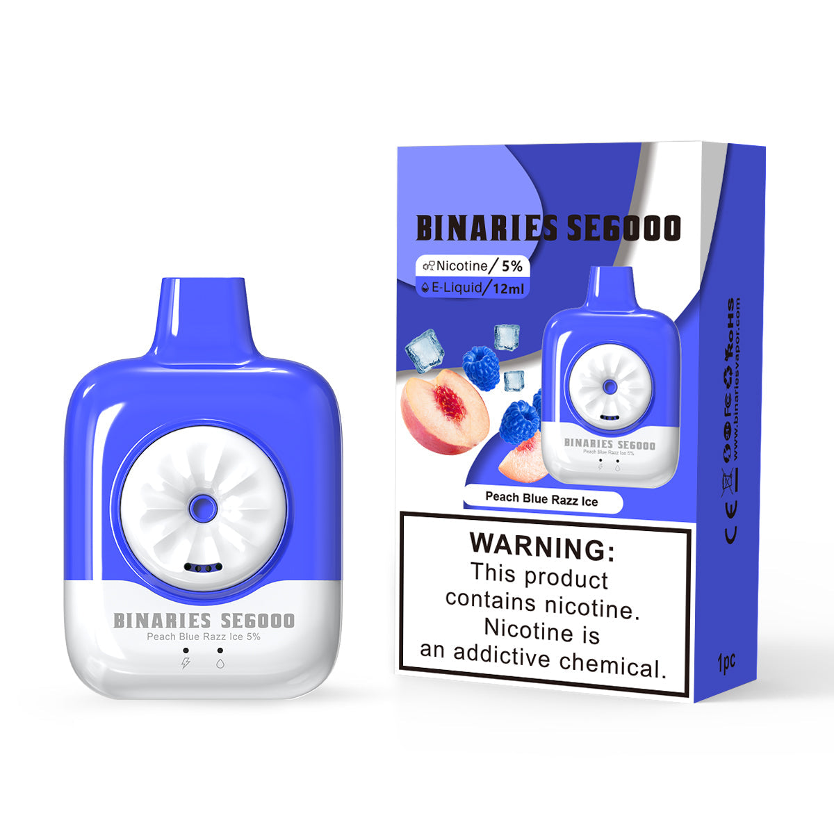 HorizonTech Binaries Cabin Disposable SE | 6000 Puffs | 12mL | 50mg | MOQ 10 | Peach Blue Razz Ice with Packaging