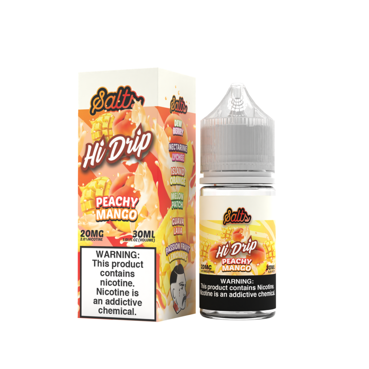 Hi-Drip Salt Series E-Liquid | 30mL | 20mg | (Salt Nic) | Peachy Mango with packaging
