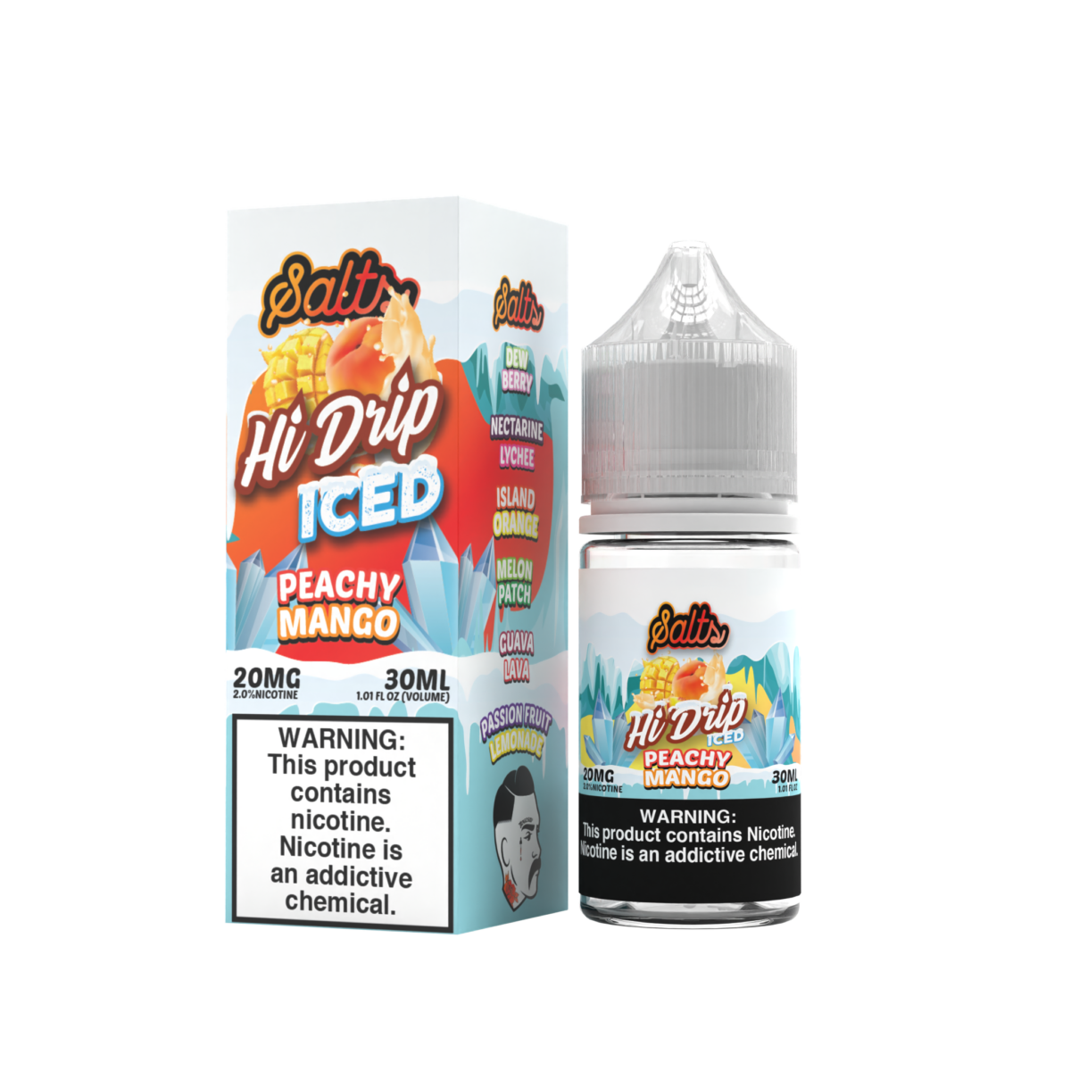 Hi-Drip Salt Series E-Liquid | 30mL | 20mg | (Salt Nic) | Peachy Mango  Iced with packaging