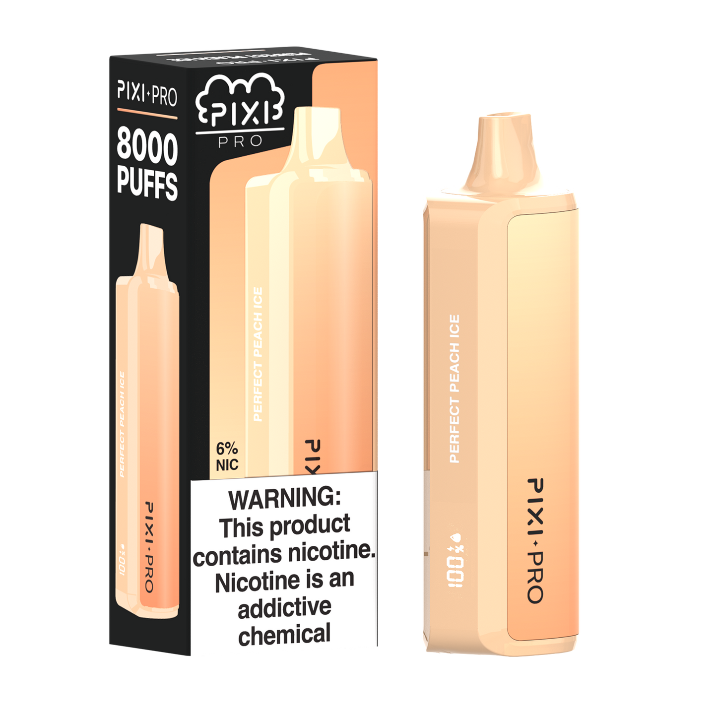 Pixi Pro Disposable | 8000 puffs | 14mL | 60Mg | MOQ 10pc | Perfect Peach Ice with packaging