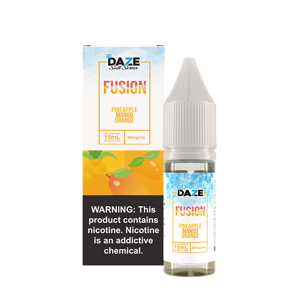 7Daze Fusion Salt Series E-Liquid | 15mL | (Salt Nic) | 24mg | Pineapple Mango Orange Iced with packaging