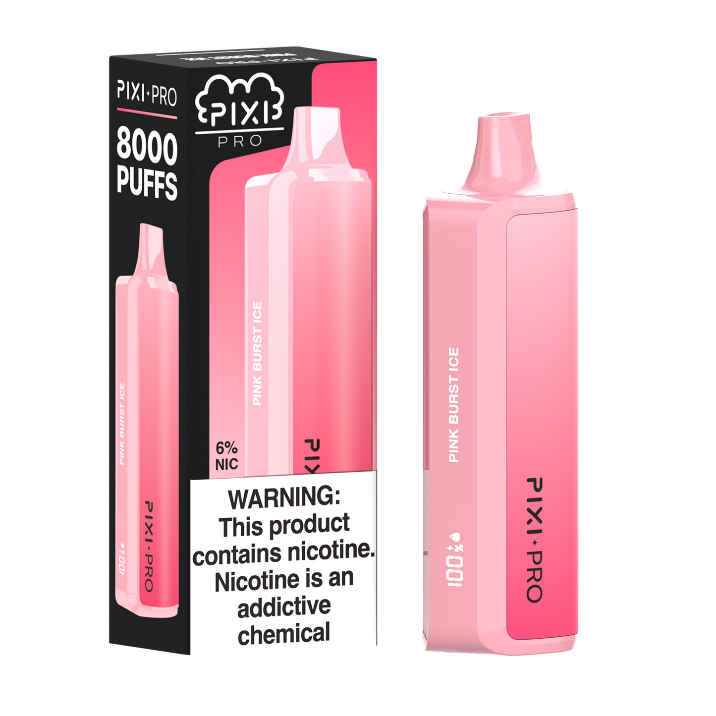 Pixi Pro Disposable | 8000 puffs | 14mL | 60Mg | MOQ 10pc | Pink Burst Ice with packaging
