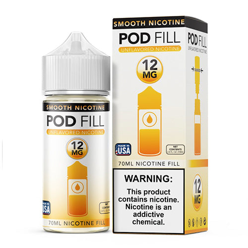 Pod Fill Unflavored Nicotine Base (Freebase) 70mL | 12mg with packaging