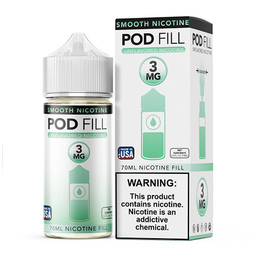 Pod Fill Unflavored Nicotine Base (Freebase) 70mL | 3mg with packaging