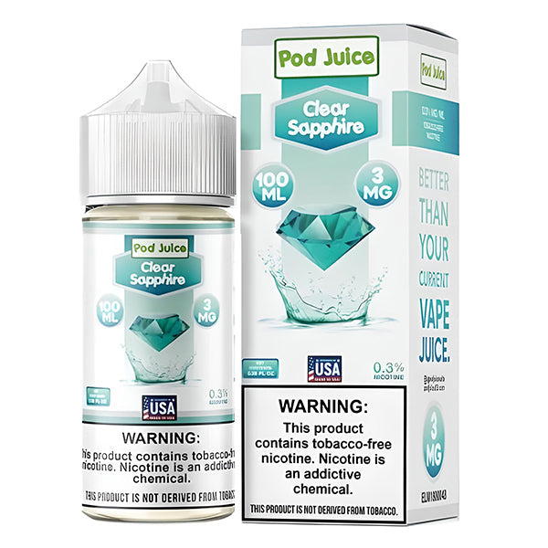 Pod Juice Series E-Liquid | 100mL | Freebase | 3mg | Clear Sapphire with Packaging