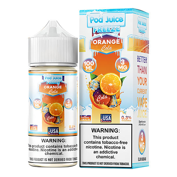 Pod Juice Series E-Liquid | 100mL | Freebase | 3mg | Orange Cola Freeze with Packaging