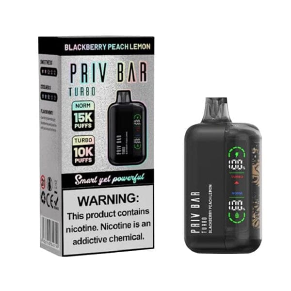 Priv Bar Turbo Disposable 15000 Puffs 16mL 50mg MOQ 5 | Blackberry Peach Lemon with Packaging