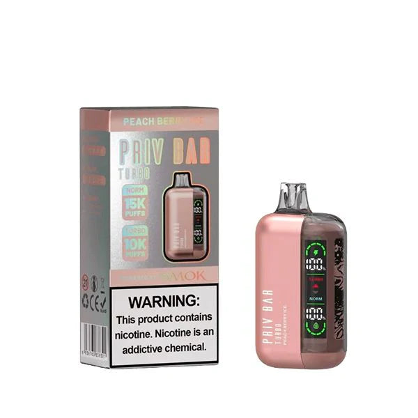 Priv Bar Turbo Disposable 15000 Puffs 16mL 50mg MOQ 5 | Peach Berry Ice with Packaging