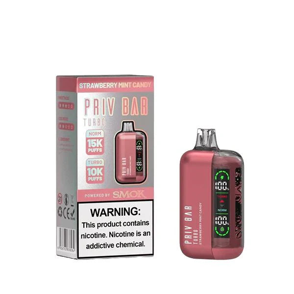 Priv Bar Turbo Disposable 15000 Puffs 16mL 50mg MOQ 5 | Strawberry Mint Candy with Packaging