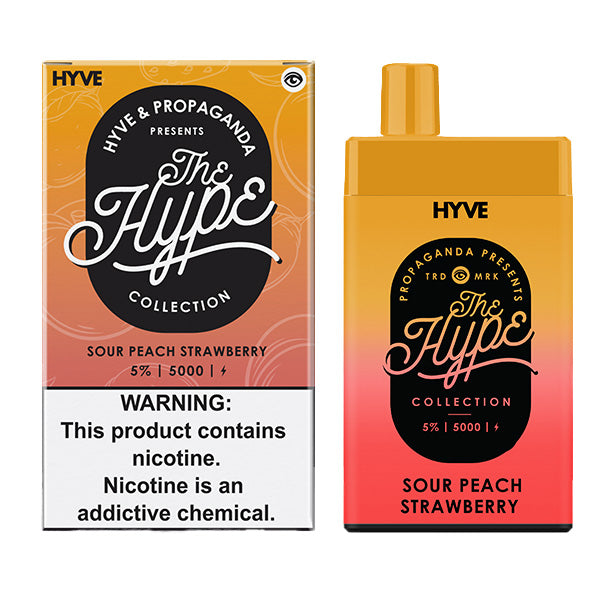 Hype Disposable 5000 Puffs 12mL 50mg | MOQ 5pc | Sour Peach Strawberry with Packaging