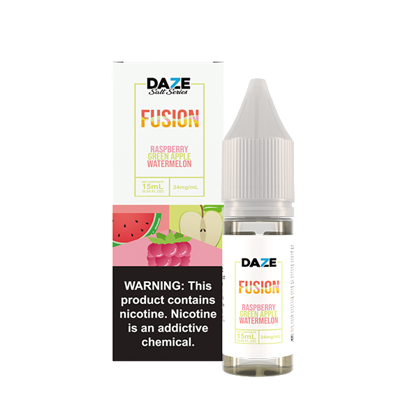 7Daze Fusion Salt Series E-Liquid | 15mL | (Salt Nic) | 24mg | Raspberry Green Apple Watermelon with packaging